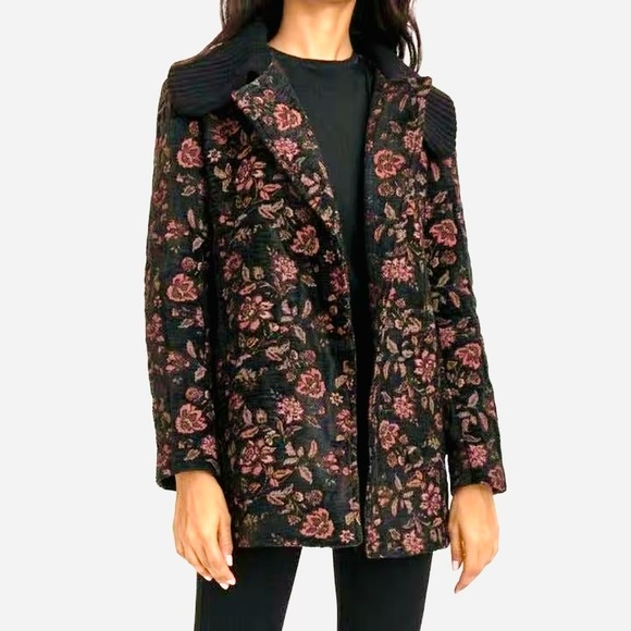 Something Navy Double Breasted Tapestry Coat |Black Pink Floral Size S NWT $275 - Picture 1 of 7